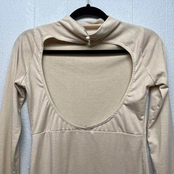 Pretty Little Thing Girls Cream Long Sleeve Dress Size 10 Mock Neck Open Back - Picture 8 of 12